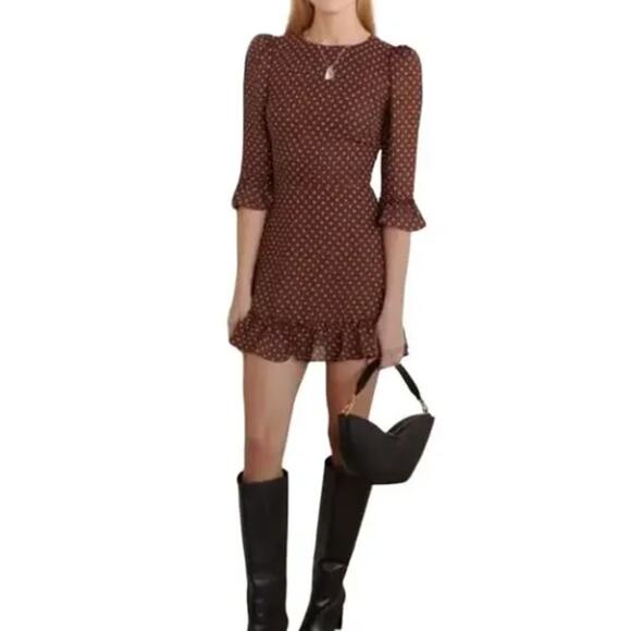 Reformation Brown Doutzen Polka Dot mini dress
